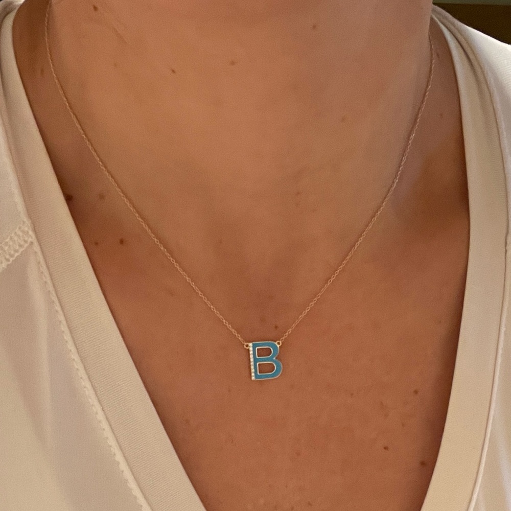 Moon & Meadow 14K YELLOW GOLD DIAMOND & ENAMEL INITIAL NECKLACE, 16-18 IN “B”